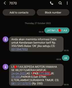 cek pajak sidoarjo via SMS